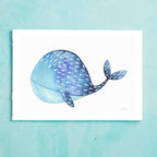 Affiche Aquarelle - Marcel la Baleine Bleu - Decoration Chambre d'Enfant