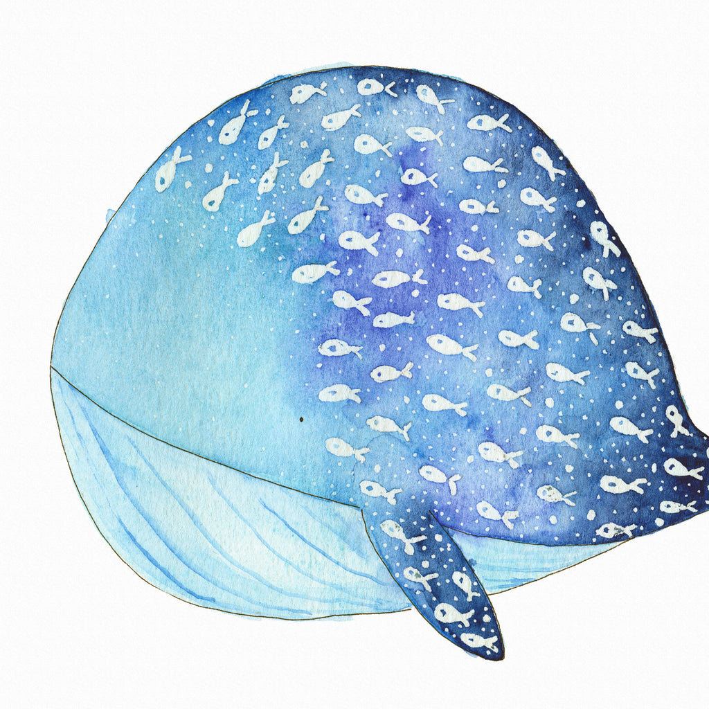 Affiche Aquarelle - Marcel la Baleine Bleu - Decoration Chambre d'Enfant