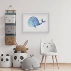 Affiche Aquarelle - Marcel la Baleine Bleu - Decoration Chambre d'Enfant