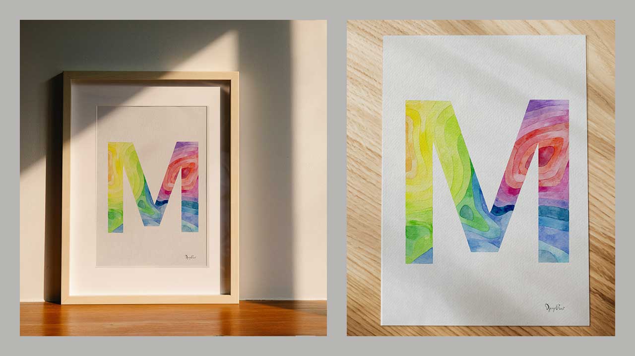 Lettre alphabet colorée aquarelle